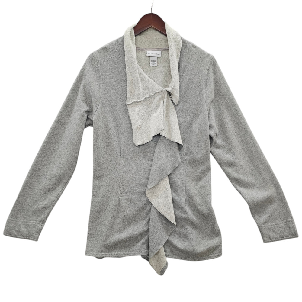 Soft Surroundings Top Womens Small Gray Fleece Full Zip Ruffled Long Sleeve